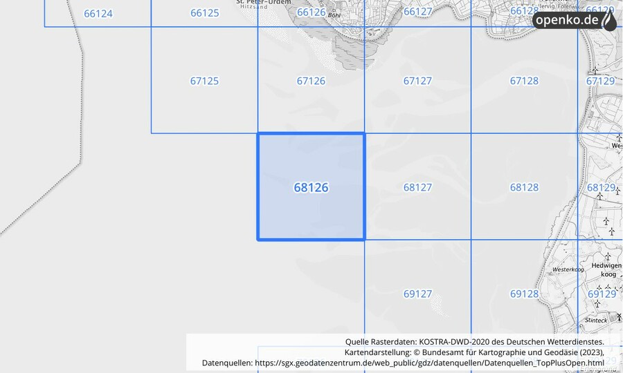 Übersichtskarte des KOSTRA-DWD-2020-Rasterfeldes Nr. 68126