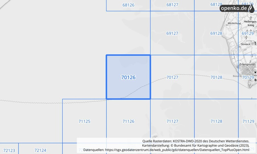 Übersichtskarte des KOSTRA-DWD-2020-Rasterfeldes Nr. 70126