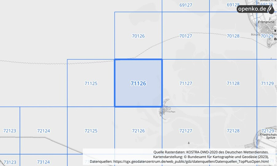 Übersichtskarte des KOSTRA-DWD-2020-Rasterfeldes Nr. 71126