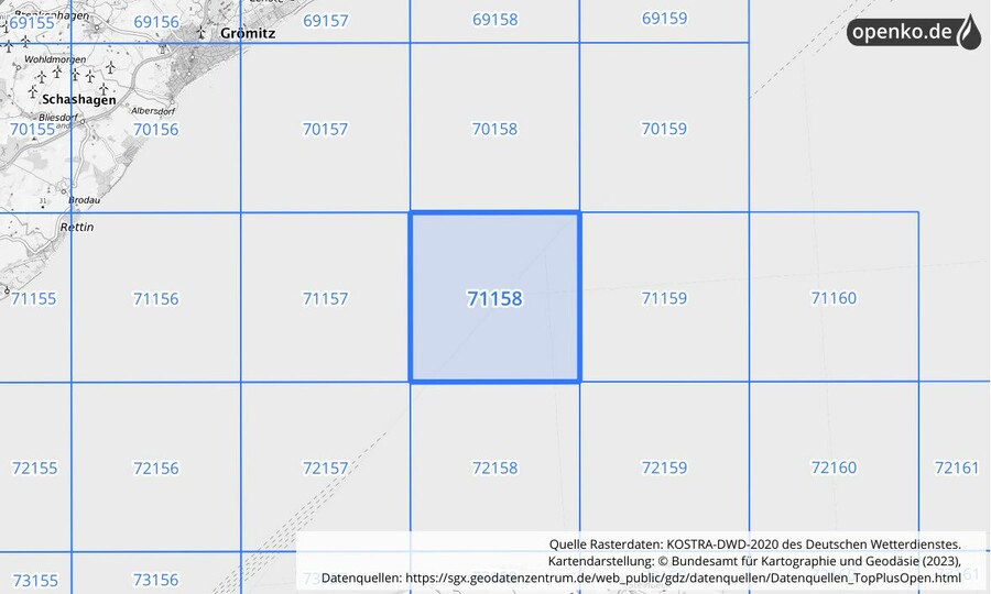 KOSTRA-DWD-2020 Rasterfeld Nr. 71158