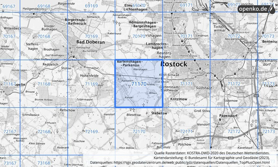 KOSTRA-DWD-2020 Rasterfeld Nr. 71170