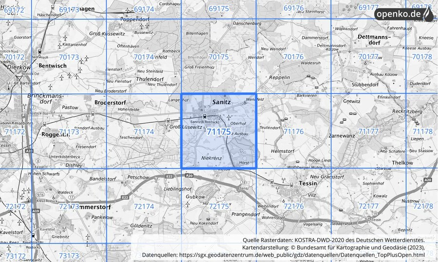 Übersichtskarte des KOSTRA-DWD-2020-Rasterfeldes Nr. 71175