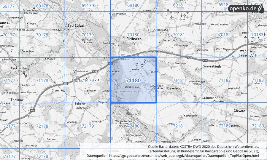 KOSTRA-DWD-2020 Rasterfeld Nr. 71180