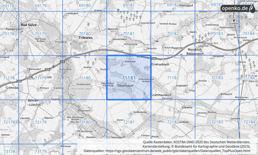 KOSTRA-DWD-2020 Rasterfeld Nr. 71181