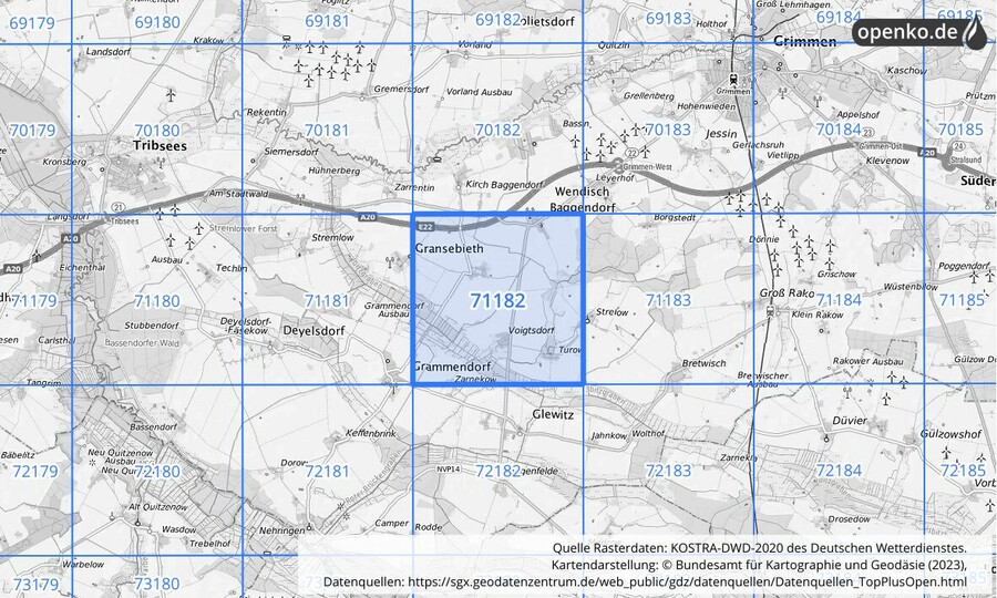 KOSTRA-DWD-2020 Rasterfeld Nr. 71182