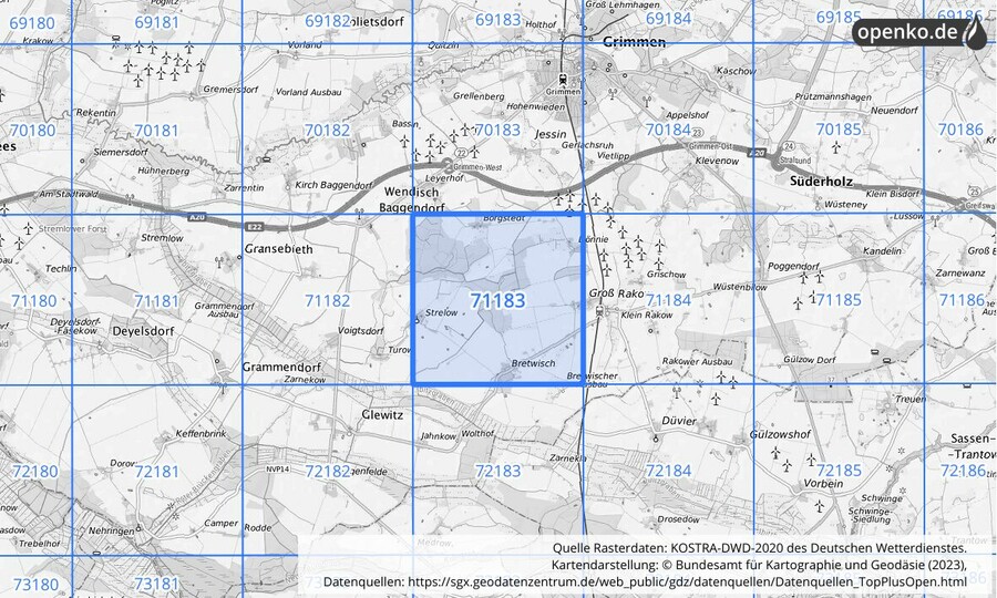 KOSTRA-DWD-2020 Rasterfeld Nr. 71183