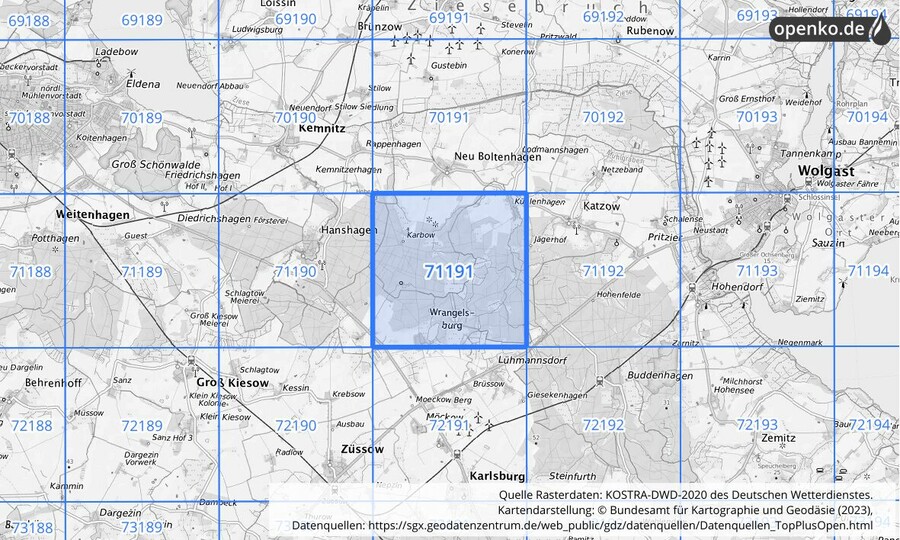 KOSTRA-DWD-2020 Rasterfeld Nr. 71191