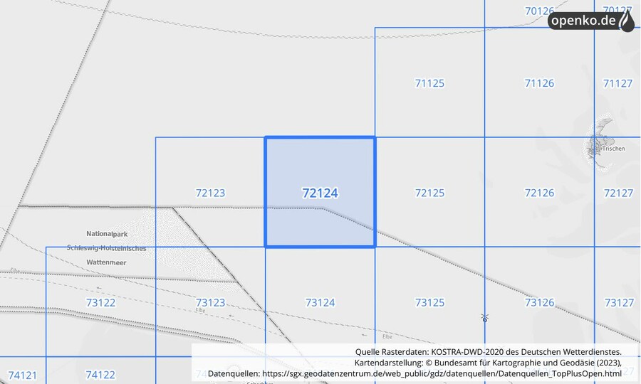 KOSTRA-DWD-2020 Rasterfeld Nr. 72124