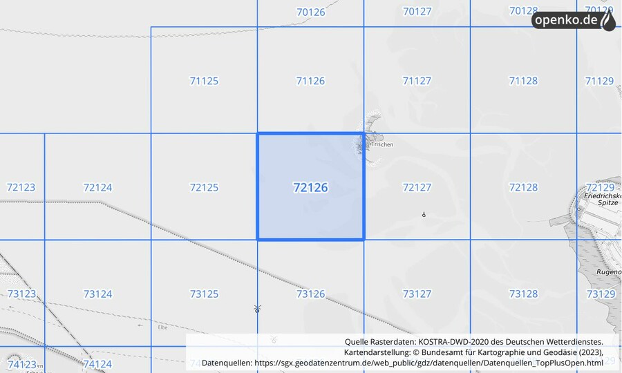 Übersichtskarte des KOSTRA-DWD-2020-Rasterfeldes Nr. 72126