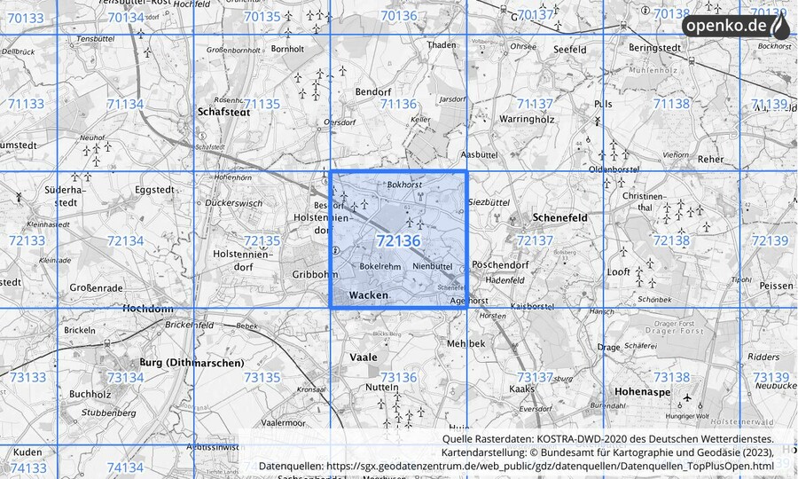 KOSTRA-DWD-2020 Rasterfeld Nr. 72136