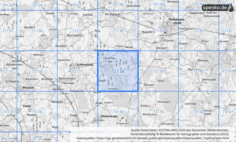 KOSTRA-DWD-2020 Rasterfeld Nr. 72138