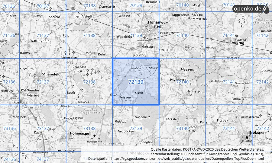 KOSTRA-DWD-2020 Rasterfeld Nr. 72139