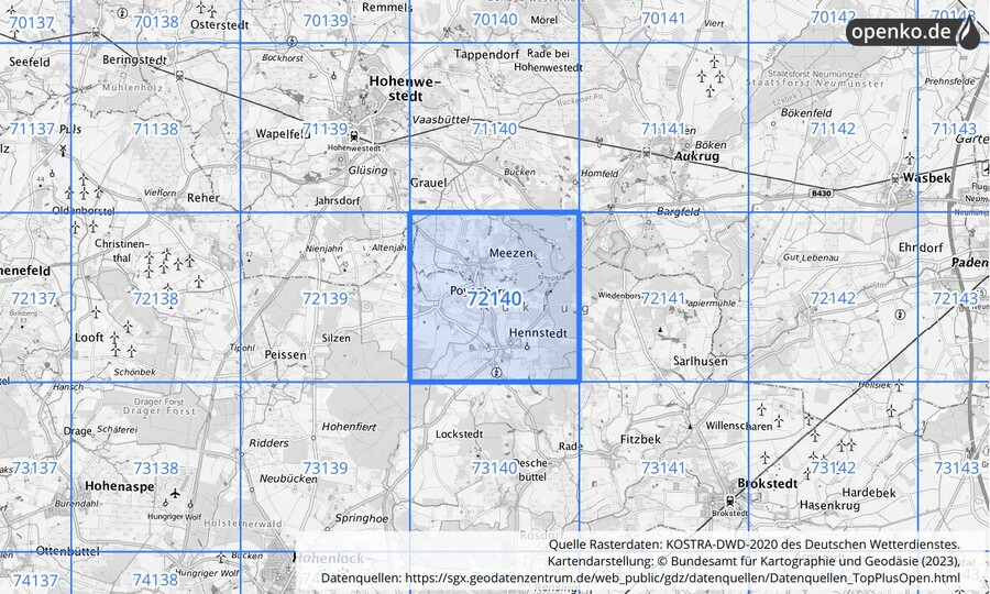 KOSTRA-DWD-2020 Rasterfeld Nr. 72140