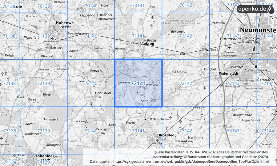 KOSTRA-DWD-2020 Rasterfeld Nr. 72141