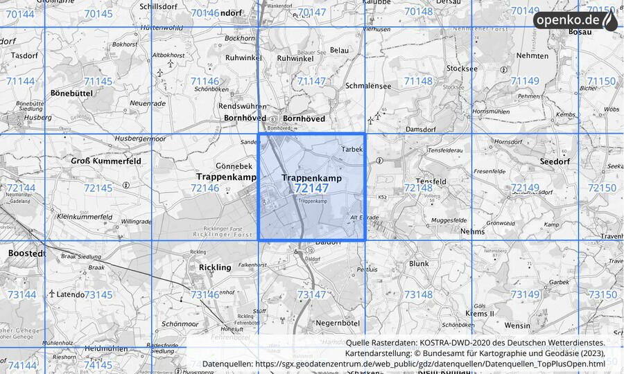 KOSTRA-DWD-2020 Rasterfeld Nr. 72147