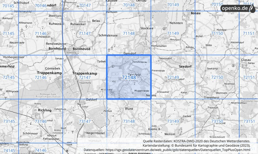 KOSTRA-DWD-2020 Rasterfeld Nr. 72148