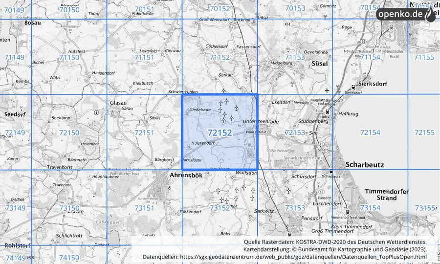 KOSTRA-DWD-2020 Rasterfeld Nr. 72152