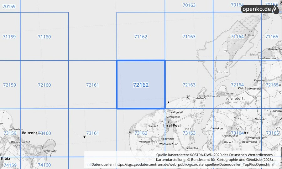 Übersichtskarte des KOSTRA-DWD-2020-Rasterfeldes Nr. 72162