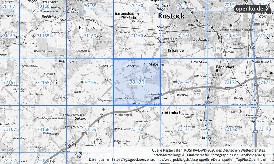 KOSTRA-DWD-2020 Rasterfeld Nr. 72170