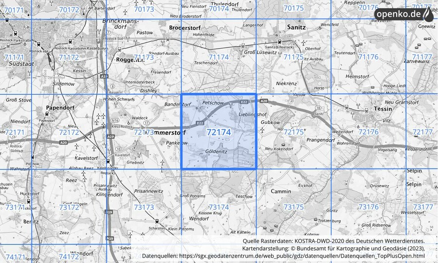 KOSTRA-DWD-2020 Rasterfeld Nr. 72174