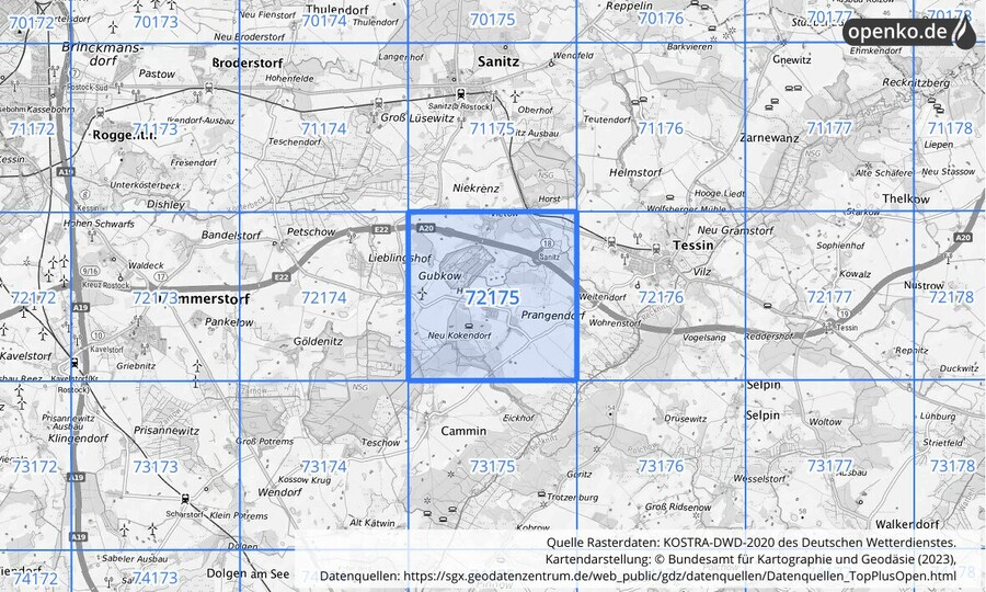 KOSTRA-DWD-2020 Rasterfeld Nr. 72175