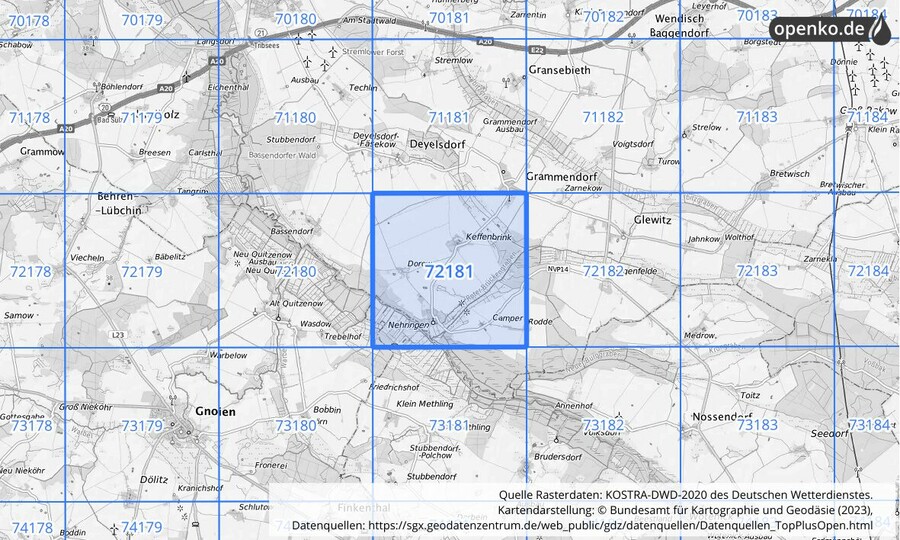 KOSTRA-DWD-2020 Rasterfeld Nr. 72181