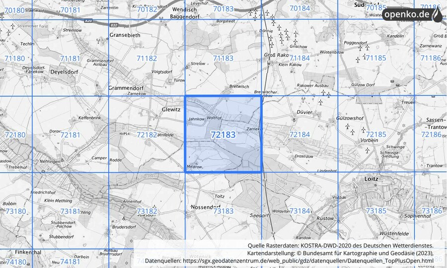 KOSTRA-DWD-2020 Rasterfeld Nr. 72183