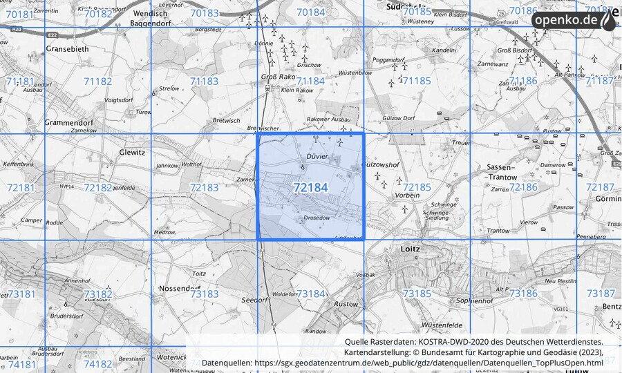 KOSTRA-DWD-2020 Rasterfeld Nr. 72184