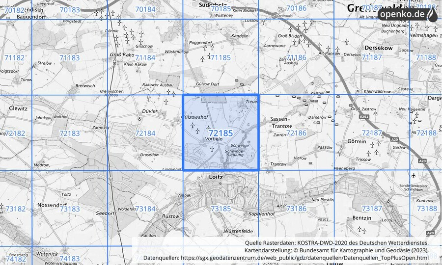 KOSTRA-DWD-2020 Rasterfeld Nr. 72185