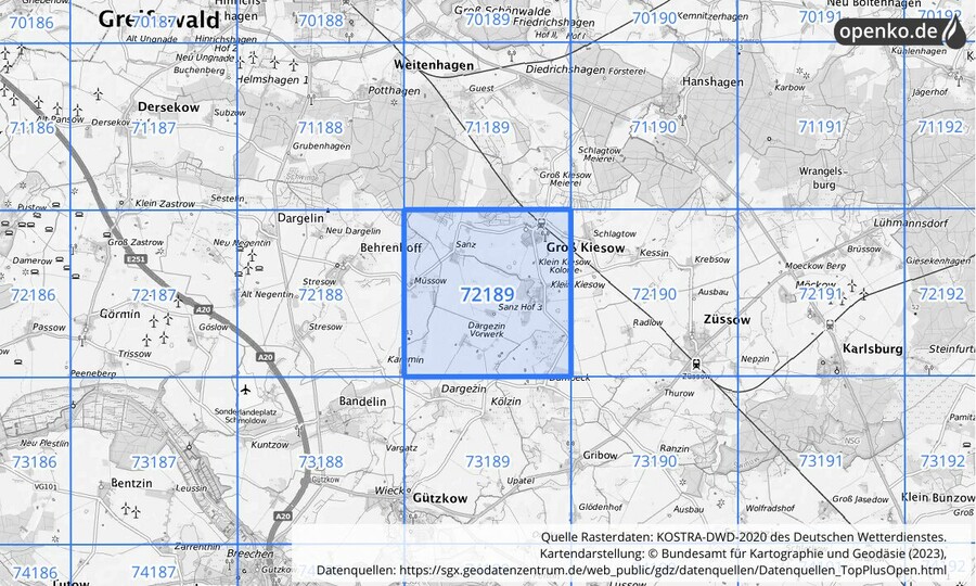 KOSTRA-DWD-2020 Rasterfeld Nr. 72189