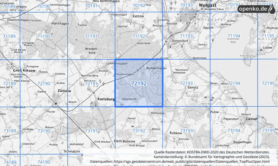 KOSTRA-DWD-2020 Rasterfeld Nr. 72192