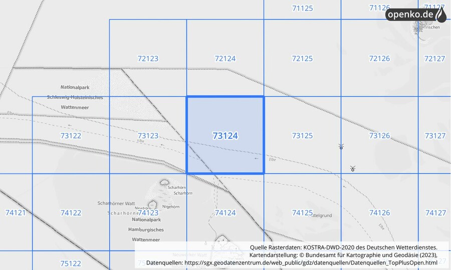 KOSTRA-DWD-2020 Rasterfeld Nr. 73124