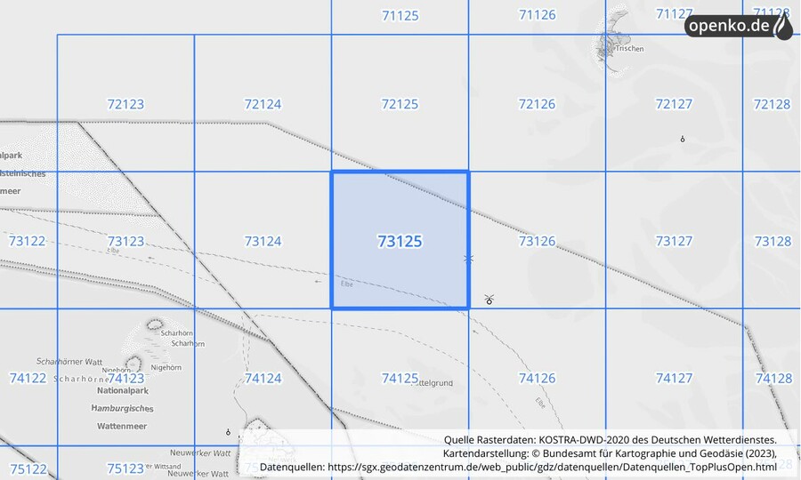 KOSTRA-DWD-2020 Rasterfeld Nr. 73125