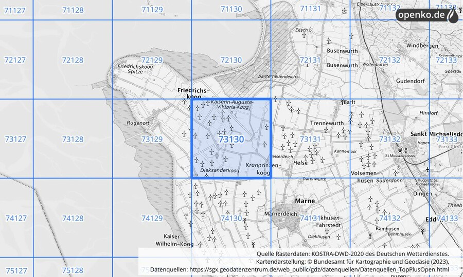 KOSTRA-DWD-2020 Rasterfeld Nr. 73130