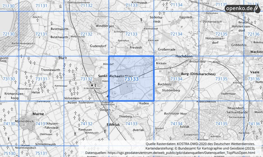 KOSTRA-DWD-2020 Rasterfeld Nr. 73133