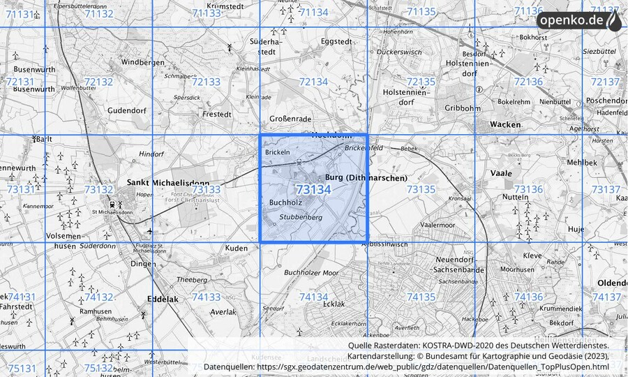 KOSTRA-DWD-2020 Rasterfeld Nr. 73134