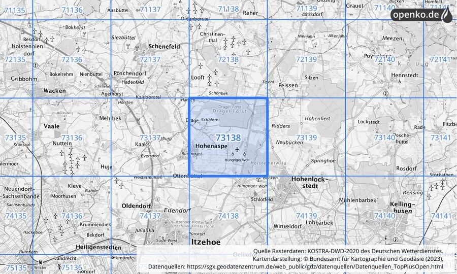 KOSTRA-DWD-2020 Rasterfeld Nr. 73138