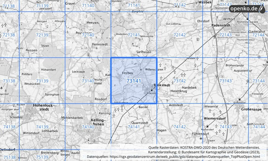 KOSTRA-DWD-2020 Rasterfeld Nr. 73141