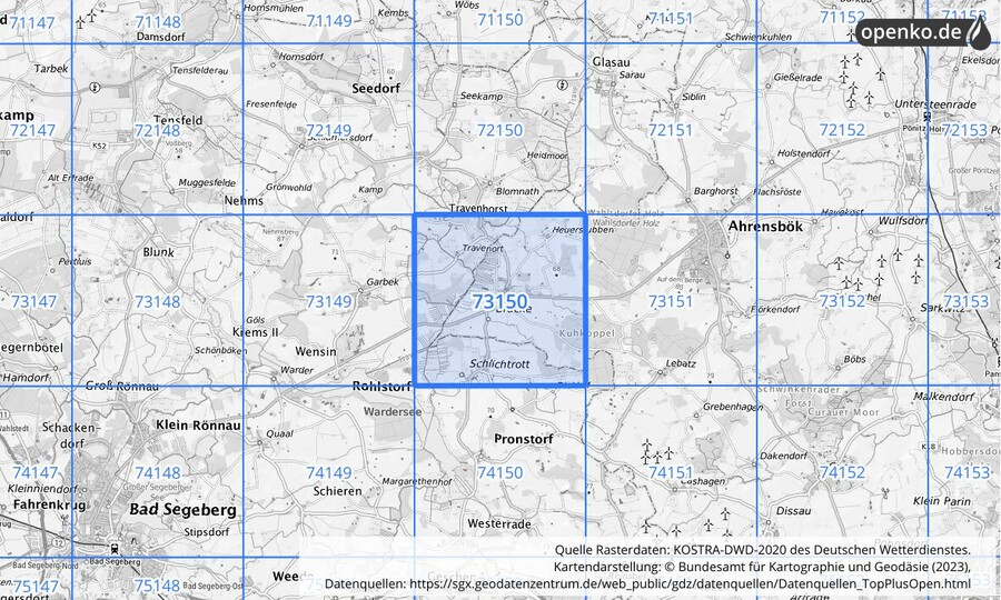 KOSTRA-DWD-2020 Rasterfeld Nr. 73150