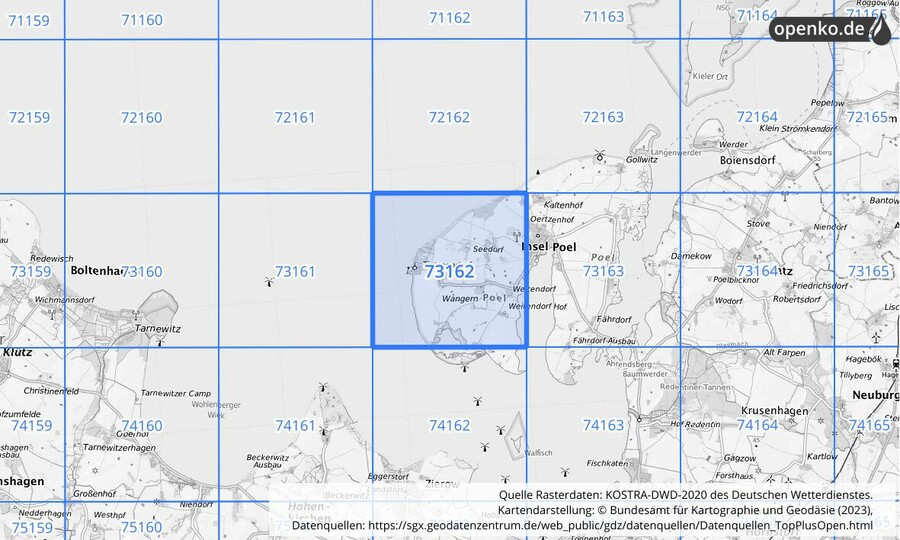 Übersichtskarte des KOSTRA-DWD-2020-Rasterfeldes Nr. 73162