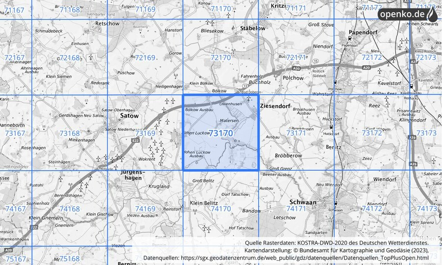 KOSTRA-DWD-2020 Rasterfeld Nr. 73170