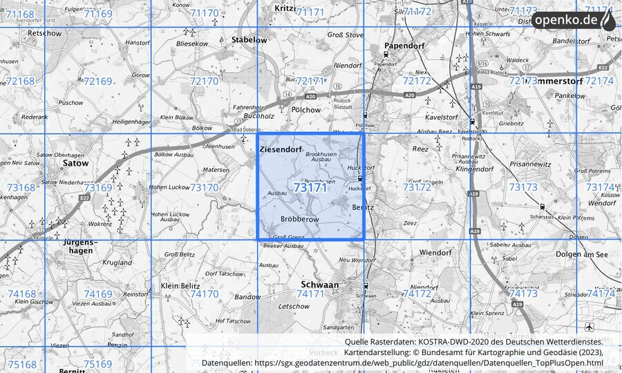 KOSTRA-DWD-2020 Rasterfeld Nr. 73171