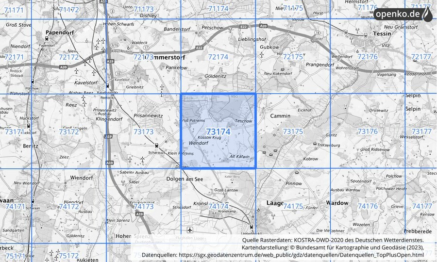 KOSTRA-DWD-2020 Rasterfeld Nr. 73174