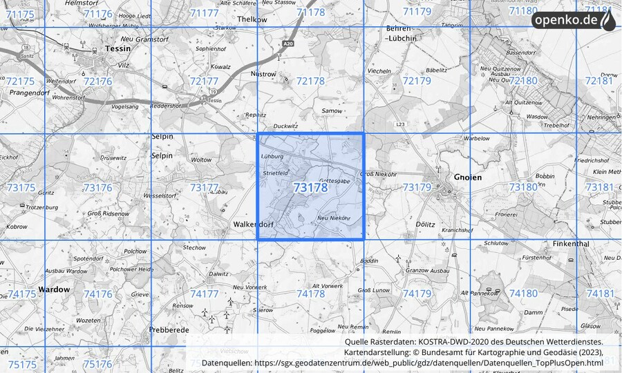 KOSTRA-DWD-2020 Rasterfeld Nr. 73178