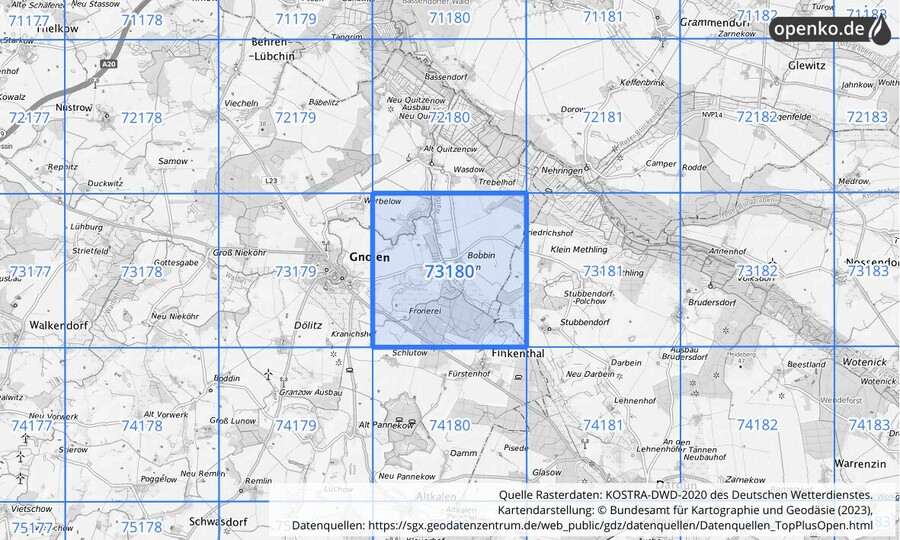 KOSTRA-DWD-2020 Rasterfeld Nr. 73180