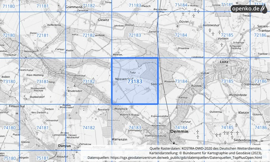 KOSTRA-DWD-2020 Rasterfeld Nr. 73183