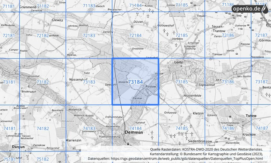 KOSTRA-DWD-2020 Rasterfeld Nr. 73184