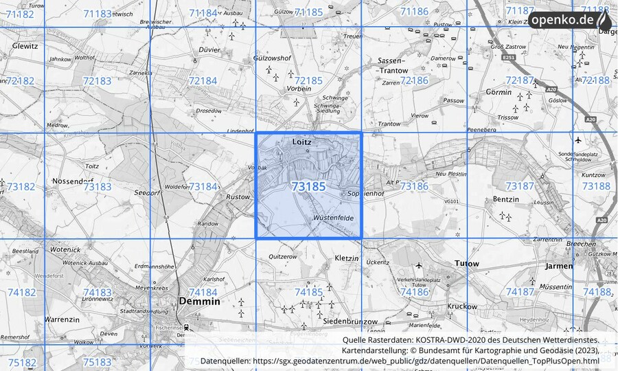 KOSTRA-DWD-2020 Rasterfeld Nr. 73185