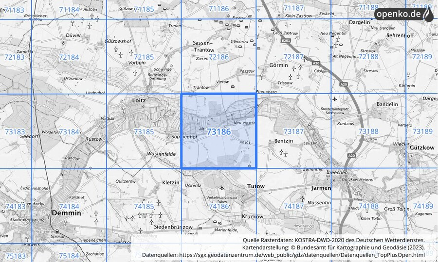 KOSTRA-DWD-2020 Rasterfeld Nr. 73186