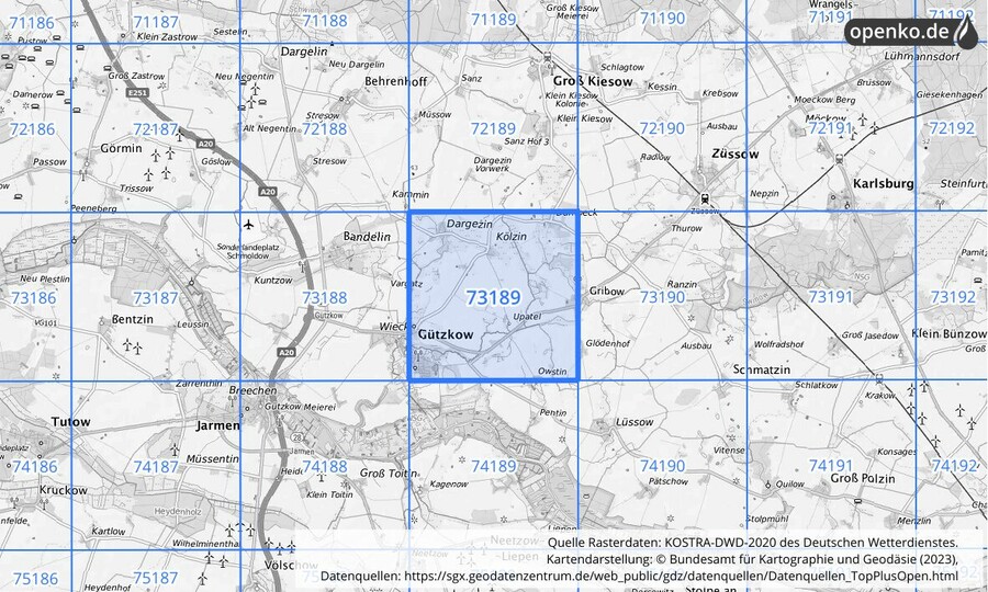 KOSTRA-DWD-2020 Rasterfeld Nr. 73189